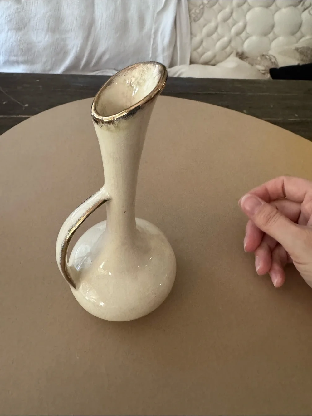 Vintage Ivory Pitcher Vase with 22kt Gold Trim